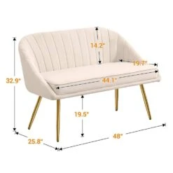 Modern 48 In. Golden Base Velvet Tufted 2-Seats Beige Loveseat Sofa For Living Room Furniture Sets -More Furniture Store beige jearey loveseats e15sry hd bg 66 1000