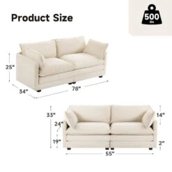 Modern Beige Corduroy Loveseat With Two Pillows For Living -More Furniture Store beige jearey loveseats e46sf 2 bg 66 1000