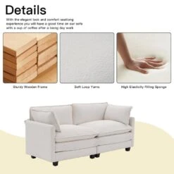 Modern 76.77 In. Beige Looped Velvet Loveseat With Two Pillows For Living -More Furniture Store beige jearey loveseats tz 4 ny 1f 1000