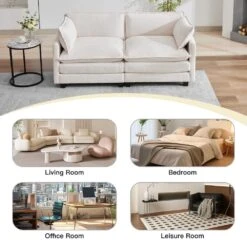 Modern 76.77 In. Beige Looped Velvet Loveseat With Two Pillows For Living -More Furniture Store beige jearey loveseats tz 4 ny fa 1000