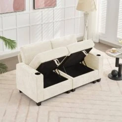 Modern 64.6 In Beige Chenille Storage Loveseat With Cup Holder And Ottoman For Living -More Furniture Store beige jearey loveseats xnecw 2 beige 4f 1000