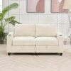 Modern 64.6 In Beige Chenille Storage Loveseat With Cup Holder And Ottoman For Living