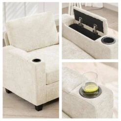 Modern 64.6 In Beige Chenille Storage Loveseat With Cup Holder And Ottoman For Living -More Furniture Store beige jearey loveseats xnecw 2 beige c3 1000