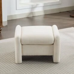 Beige Chenille Wood Comfort Outdoor Ottoman For Couch -More Furniture Store beige jearey ottomans e11 02xxy ny c3 1000