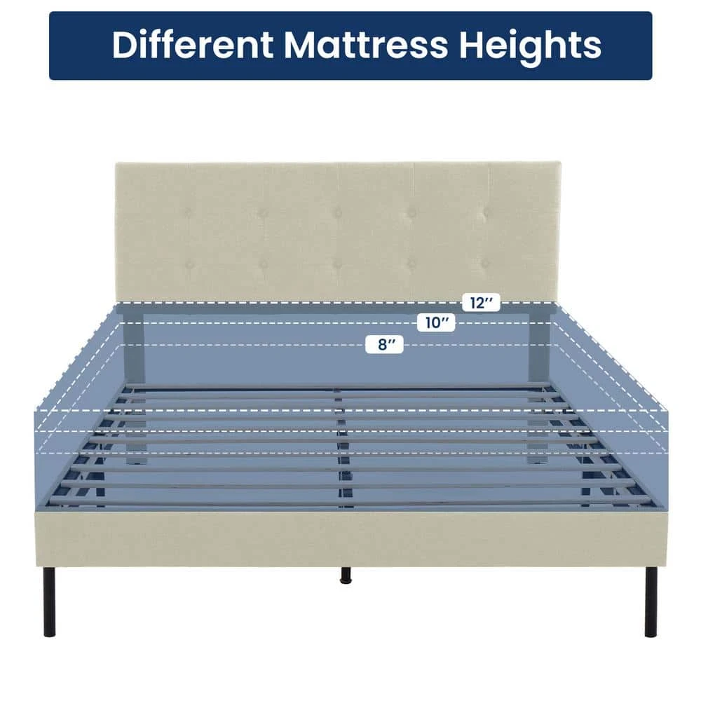 Alex Beige Queen Upholstered Platform Bed Frame With Headboard 6 Alex Beige Queen Upholstered Platform Bed Frame With Headboard - Image 6