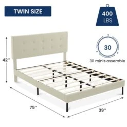 Alex Beige Queen Upholstered Platform Bed Frame With Headboard 10 Alex Beige Queen Upholstered Platform Bed Frame With Headboard -More Furniture Store beige jearey platform beds 10ftxlm beige 66 1000