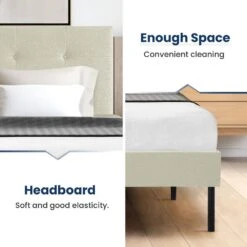 Alex Beige Queen Upholstered Platform Bed Frame With Headboard 11 Alex Beige Queen Upholstered Platform Bed Frame With Headboard -More Furniture Store beige jearey platform beds 10ftxlm beige c3 1000