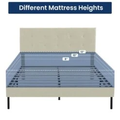 Alex Beige Metal Frame Full Platform Bed With Headboard -More Furniture Store beige jearey platform beds e111cj full yellow c3 1000