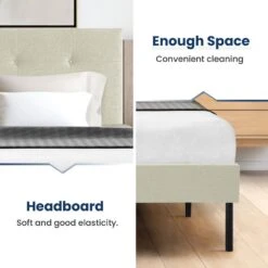 Alex Beige Twin Upholstered Platform Bed Frame With Headboard -More Furniture Store beige jearey platform beds e111cj twin yellow 4f 1000