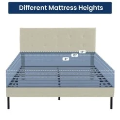 Alex Beige Twin Upholstered Platform Bed Frame With Headboard -More Furniture Store beige jearey platform beds e111cj twin yellow c3 1000