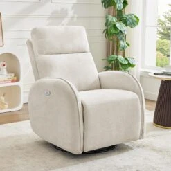 Chenille Beige 3-Position Swivel Power Nursery Recliner With USB And Induction Light Strip For Living Room 19 Chenille Beige 3-Position Swivel Power Nursery Recliner With USB And Induction Light Strip For Living Room -More Furniture Store beige jearey recliners dmtty white 31 1000