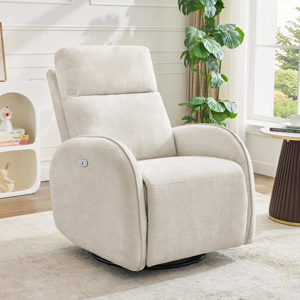 Chenille Beige 3-Position Swivel Power Nursery Recliner With USB And Induction Light Strip For Living Room 10 Chenille Beige 3-Position Swivel Power Nursery Recliner With USB And Induction Light Strip For Living Room - Image 10