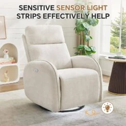 Chenille Beige 3-Position Swivel Power Nursery Recliner With USB And Induction Light Strip For Living Room 16 Chenille Beige 3-Position Swivel Power Nursery Recliner With USB And Induction Light Strip For Living Room -More Furniture Store beige jearey recliners dmtty white 44 1000