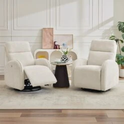 Chenille Beige 3-Position Swivel Power Nursery Recliner With USB And Induction Light Strip For Living Room (Set Of 2) 17 Chenille Beige 3-Position Swivel Power Nursery Recliner With USB And Induction Light Strip For Living Room (Set Of 2) -More Furniture Store beige jearey recliners rc sw navy 31 1000