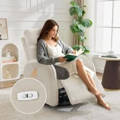 Chenille Beige 3-Position Swivel Power Nursery Recliner With USB And Induction Light Strip For Living Room (Set Of 2) 12 Chenille Beige 3-Position Swivel Power Nursery Recliner With USB And Induction Light Strip For Living Room (Set Of 2) -More Furniture Store beige jearey recliners rc sw navy 4f 1000