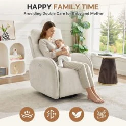 Chenille Beige 3-Position Swivel Power Nursery Recliner With USB And Induction Light Strip For Living Room (Set Of 2) 16 Chenille Beige 3-Position Swivel Power Nursery Recliner With USB And Induction Light Strip For Living Room (Set Of 2) -More Furniture Store beige jearey recliners rc sw navy 76 1000