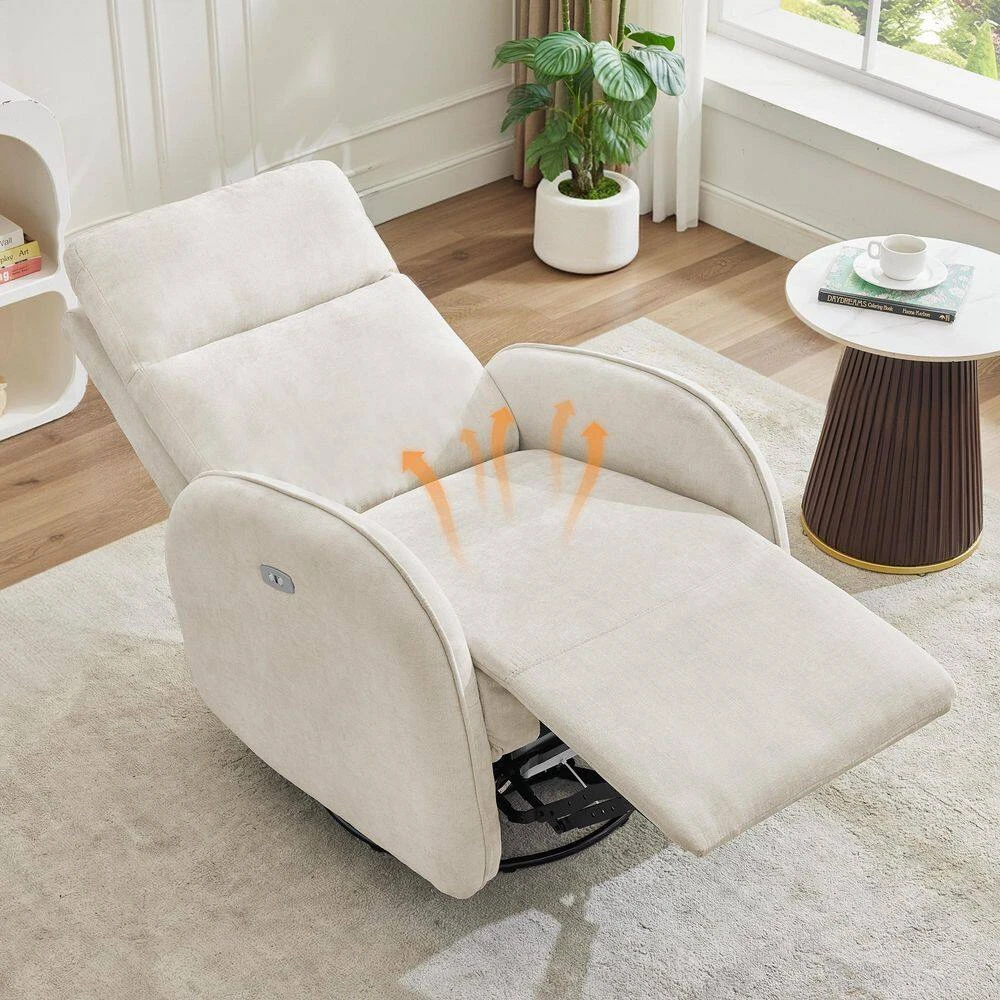 Chenille Beige 3-Position Swivel Power Nursery Recliner With USB And Induction Light Strip For Living Room (Set Of 2) 7 Chenille Beige 3-Position Swivel Power Nursery Recliner With USB And Induction Light Strip For Living Room (Set Of 2) - Image 7