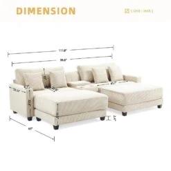 Laibai 111.81 In. Square Arm 4-Piece Velvet Modular Sectional Sofa In Beige With Cup Holder And Ottoman -More Furniture Store beige jearey sectional sofas dxrabcd beige 4f 1000