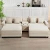 Laibai 111.81 In. Square Arm 4-Piece Velvet Modular Sectional Sofa In Beige With Cup Holder And Ottoman