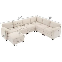 115 In. Corduroy Modular L-Shaped Beige 7-Seat Sectional Sofa For Living Room And Spacious Space 10 115 In. Corduroy Modular L-Shaped Beige 7-Seat Sectional Sofa For Living Room And Spacious Space -More Furniture Store beige jearey sectional sofas dxrzjsf7 beige 1f 1000