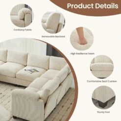 115 In. Corduroy Modular L-Shaped Beige 7-Seat Sectional Sofa For Living Room And Spacious Space 11 115 In. Corduroy Modular L-Shaped Beige 7-Seat Sectional Sofa For Living Room And Spacious Space -More Furniture Store beige jearey sectional sofas dxrzjsf7 beige 31 1000