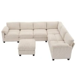 115 In. Corduroy Modular L-Shaped Beige 7-Seat Sectional Sofa For Living Room And Spacious Space 9 115 In. Corduroy Modular L-Shaped Beige 7-Seat Sectional Sofa For Living Room And Spacious Space -More Furniture Store beige jearey sectional sofas dxrzjsf7 beige 4f 1000