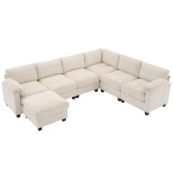 115 In. Corduroy Modular L-Shaped Beige 7-Seat Sectional Sofa For Living Room And Spacious Space 8 115 In. Corduroy Modular L-Shaped Beige 7-Seat Sectional Sofa For Living Room And Spacious Space -More Furniture Store beige jearey sectional sofas dxrzjsf7 beige c3 1000