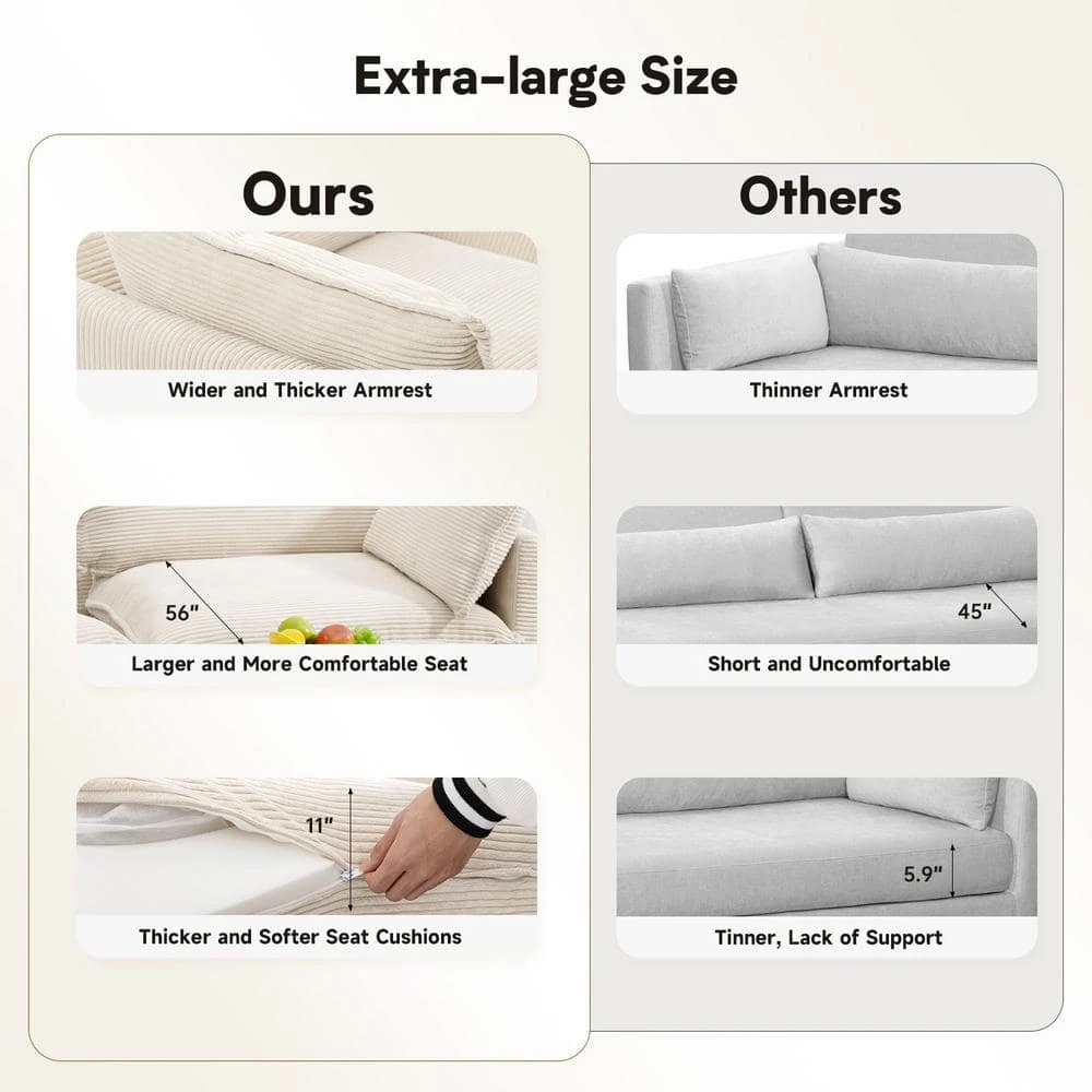 112 In. W 4-Piece Modern Straight Arm Corduroy Fabric L-Shaped Sectional Sofa With Ottoman In Beige 8 112 In. W 4-Piece Modern Straight Arm Corduroy Fabric L-Shaped Sectional Sofa With Ottoman In Beige - Image 8