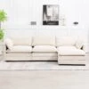 112 In. W 4-Piece Modern Straight Arm Corduroy Fabric L-Shaped Sectional Sofa With Ottoman In Beige