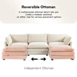 112 In. W 4-Piece Modern Straight Arm Corduroy Fabric L-Shaped Sectional Sofa With Ottoman In Beige 15 112 In. W 4-Piece Modern Straight Arm Corduroy Fabric L-Shaped Sectional Sofa With Ottoman In Beige -More Furniture Store beige jearey sectional sofas e46sf 3 bg c3 1000