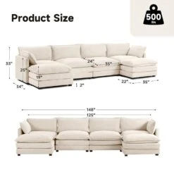 147 In. W 6-Piece Modern Fabric Sectional Sofa With Ottoman In Beige -More Furniture Store beige jearey sectional sofas e46sf 4 bg 40 1000