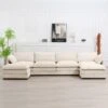 147 In. W 6-Piece Modern Fabric Sectional Sofa With Ottoman In Beige