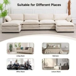 147 In. W 6-Piece Modern Fabric Sectional Sofa With Ottoman In Beige -More Furniture Store beige jearey sectional sofas e46sf 4 bg 66 1000