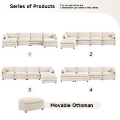 147 In. W 6-Piece Modern Fabric Sectional Sofa With Ottoman In Beige -More Furniture Store beige jearey sectional sofas e46sf 4 bg c3 1000