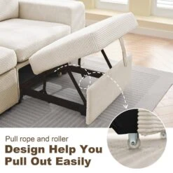 90.94 In. Beige Corduroy Upholstered L-Shaped Sleeper Sectional Sofa With Storage And Removable Ottomans For Living Room 15 90.94 In. Beige Corduroy Upholstered L-Shaped Sleeper Sectional Sofa With Storage And Removable Ottomans For Living Room -More Furniture Store beige jearey sectional sofas lsbsf beige fa 1000