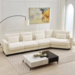 154 In. Corduroy Modular Rectangular Shaped Beige 4 Seat Sectional Sofa For Living Room And Spacious Space -More Furniture Store beige jearey sectional sofas lydtr 4 beige 31 1000