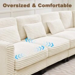 154 In. Corduroy Modular Rectangular Shaped Beige 4 Seat Sectional Sofa For Living Room And Spacious Space -More Furniture Store beige jearey sectional sofas lydtr 4 beige 4f 1000