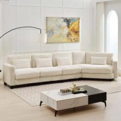 154 In. Corduroy Modular Rectangular Shaped Beige 4 Seat Sectional Sofa For Living Room And Spacious Space -More Furniture Store beige jearey sectional sofas lydtr 4 beige c3 1000