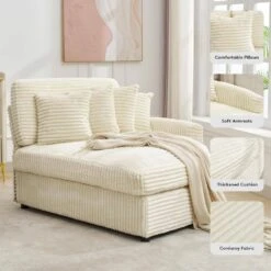 100.78 In. Beige Corduroy Detachable Sofa With Eight Pillows -More Furniture Store beige jearey sectional sofas qexdxr y beige 1f 1000