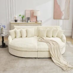 100.78 In. Beige Corduroy Detachable Sofa With Eight Pillows -More Furniture Store beige jearey sectional sofas qexdxr y beige 4f 1000