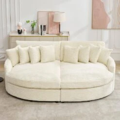 100.78 In. Beige Corduroy Detachable Sofa With Eight Pillows