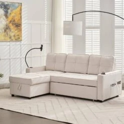 82.3 In. Beige Multi-functional Fabric Queen Size Sofa Bed With Cup Holder USB Port And Side Pockets 16 82.3 In. Beige Multi-functional Fabric Queen Size Sofa Bed With Cup Holder USB Port And Side Pockets -More Furniture Store beige jearey sofa beds rmlc beige 44 1000