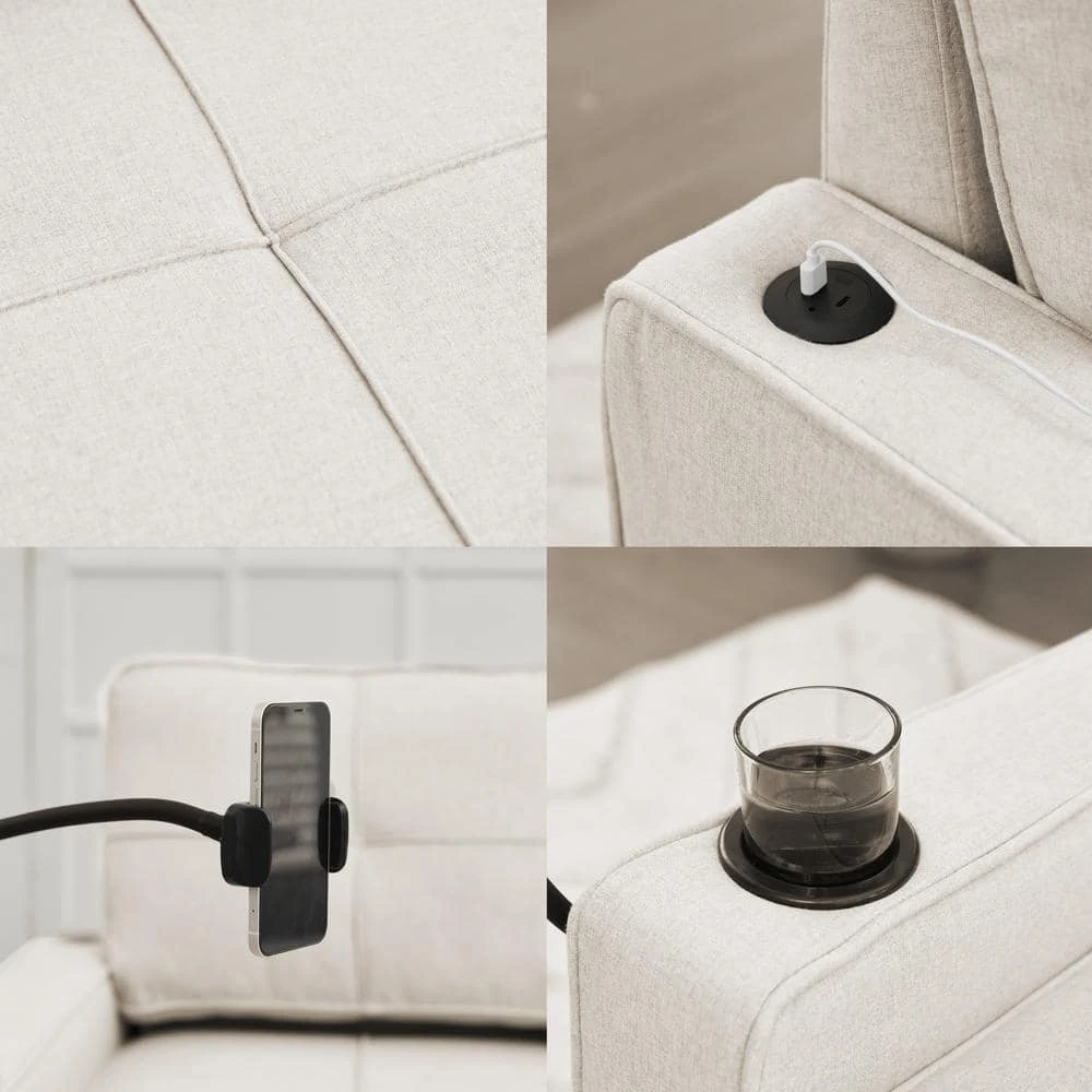 82.3 In. Beige Multi-functional Fabric Queen Size Sofa Bed With Cup Holder USB Port And Side Pockets 5 82.3 In. Beige Multi-functional Fabric Queen Size Sofa Bed With Cup Holder USB Port And Side Pockets - Image 5