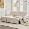 82.3 In. Beige Multi-functional Fabric Queen Size Sofa Bed With Cup Holder USB Port And Side Pockets