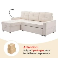82.3 In. Beige Multi-functional Fabric Queen Size Sofa Bed With Cup Holder USB Port And Side Pockets 12 82.3 In. Beige Multi-functional Fabric Queen Size Sofa Bed With Cup Holder USB Port And Side Pockets -More Furniture Store beige jearey sofa beds rmlc beige 66 1000