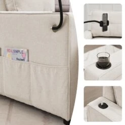 82.3 In. Beige Multi-functional Fabric Queen Size Sofa Bed With Cup Holder USB Port And Side Pockets 18 82.3 In. Beige Multi-functional Fabric Queen Size Sofa Bed With Cup Holder USB Port And Side Pockets -More Furniture Store beige jearey sofa beds rmlc beige 76 1000