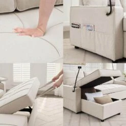82.3 In. Beige Multi-functional Fabric Queen Size Sofa Bed With Cup Holder USB Port And Side Pockets 13 82.3 In. Beige Multi-functional Fabric Queen Size Sofa Bed With Cup Holder USB Port And Side Pockets -More Furniture Store beige jearey sofa beds rmlc beige c3 1000