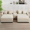 Laibai 111.81 In. Square Arm Velvet Modular 4-Piece Modern Beige Sofa With Cup Holder And Ottoman