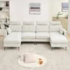 116.53 In. Square Arm Fabric U Shape Sectional Sofa With 2-Chaise Lounge And Pillow In Beige