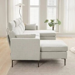 116.53 In. Square Arm Fabric U Shape Sectional Sofa With 2-Chaise Lounge And Pillow In Beige -More Furniture Store beige jearey sofas couches xne 2 beige 76 1000